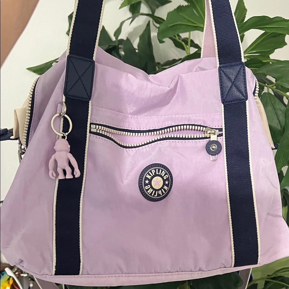 Kipling Lavender Shoulder Bag with Navy Accents